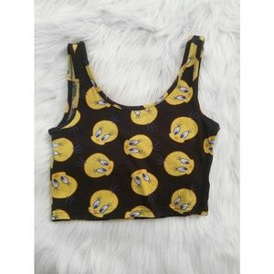 H&M Tweety Print Black Crop Top Tank Sz Small